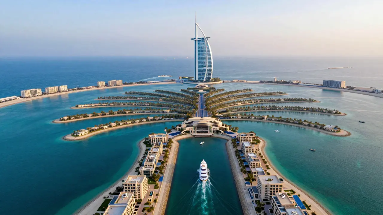 Aerial view of Palm Jumeirah and turquoise waters