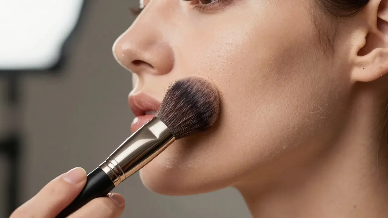 Makeup artist contouring a jawline with powder to enhance bone structure