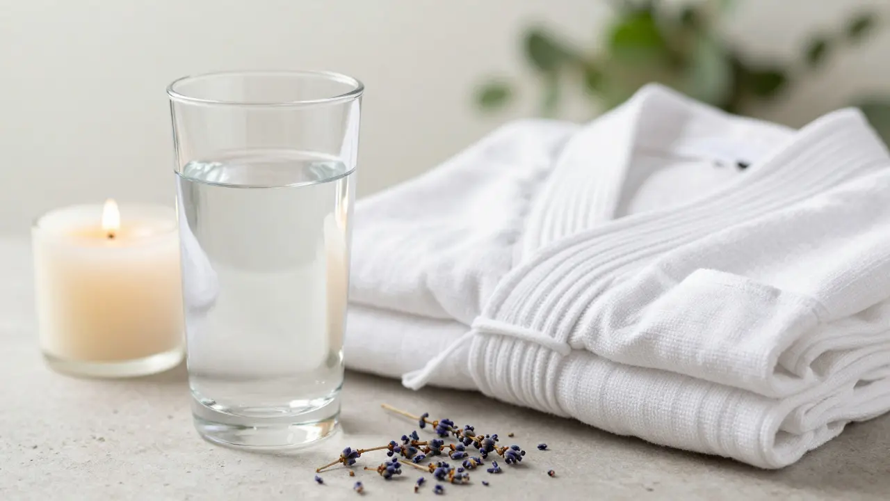 Water bottle and cotton cloth on spa table
